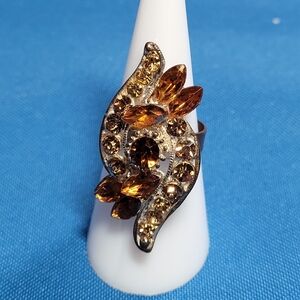 Vintage Amber Color Rhinestone Adjustable Ring